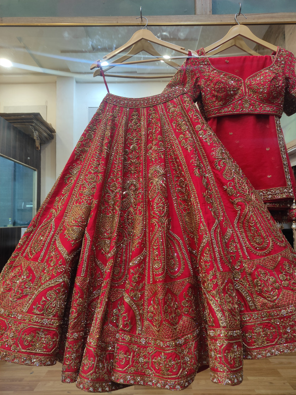 Deep Red Color Monotone Lehenga GULBARG | Indian bridal outfits, Function  dresses, Red lehenga