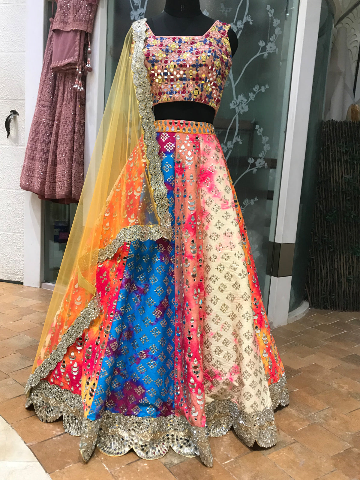 Latest Indian Designer Outfits on Tumblr: Green Designer Lehenga Choli With  Shibori Tie-Dye And Mirrors ▶️ Price :- $259 ➡️ Shop Now :-  www.palkhifashion.com ✓...