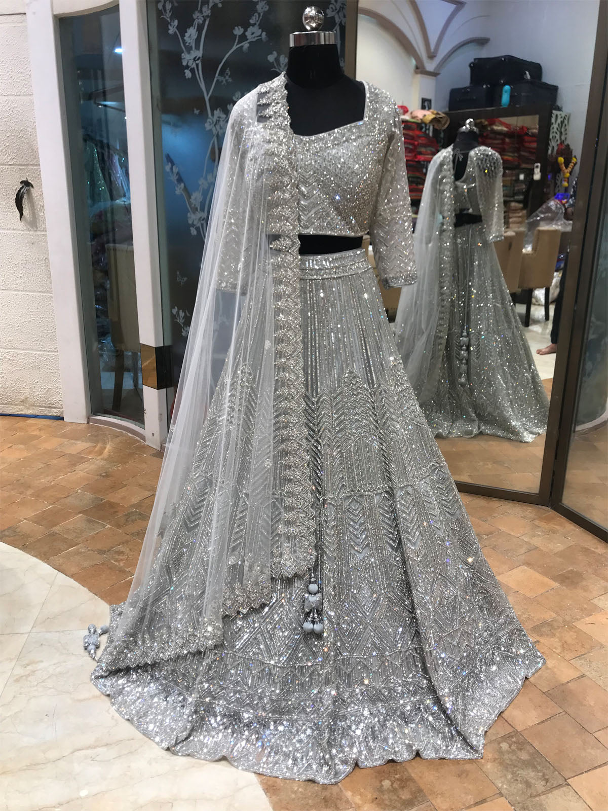 Georgette Lehenga with Sippi Work and Choli with Mirror and Cutdana Wo