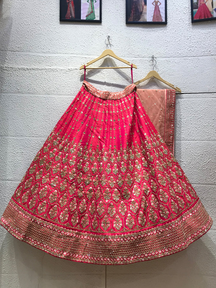 SHINNING PINKISH RED LEHENGA CHOLI shreedesignersaree