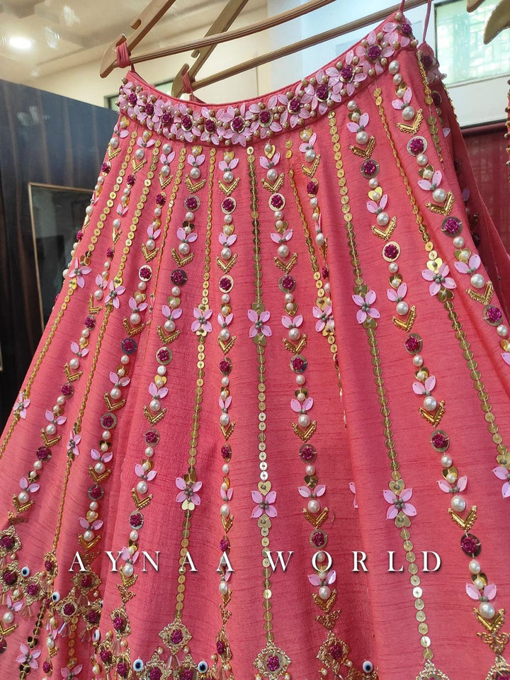 PINK SHELL WORK LEHENGA CHOLI shreedesignersaree