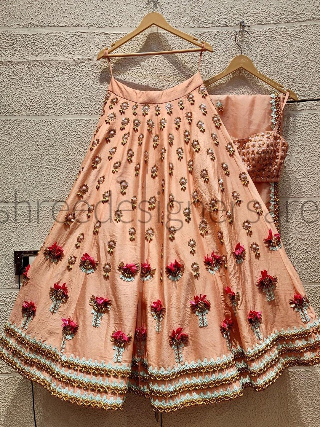 PEACH COLOR LEHENGA CHOLI shreedesignersaree