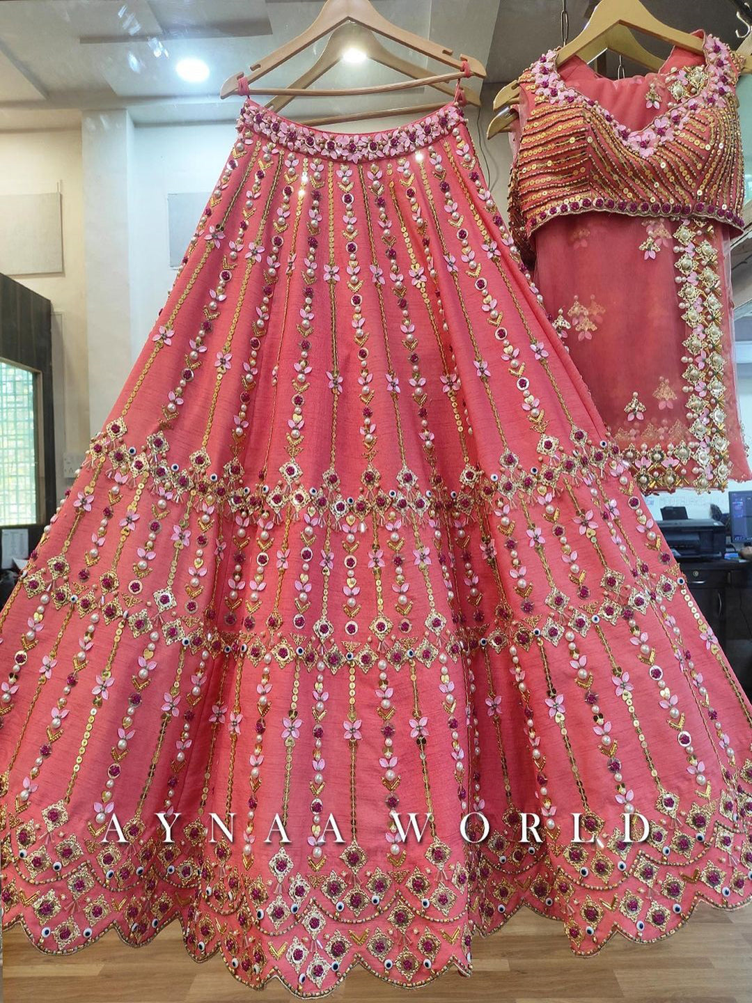 PINK SHELL WORK LEHENGA CHOLI shreedesignersaree